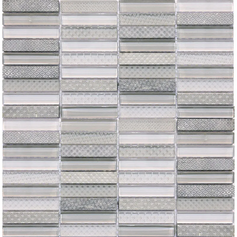 Purity 2 0.6X2.9 Textured, Glossy Glass, Silver Grey Limestone Mosaic 0