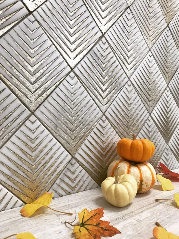 Ritz Gold 4.9X4.9 Textured, Foiled Ashen White Marble Mosaic 3