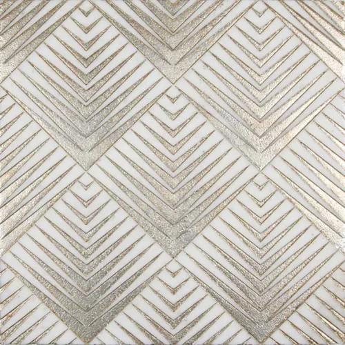 Ritz Gold 4.9X4.9 Textured, Foiled Ashen White Marble Mosaic 0