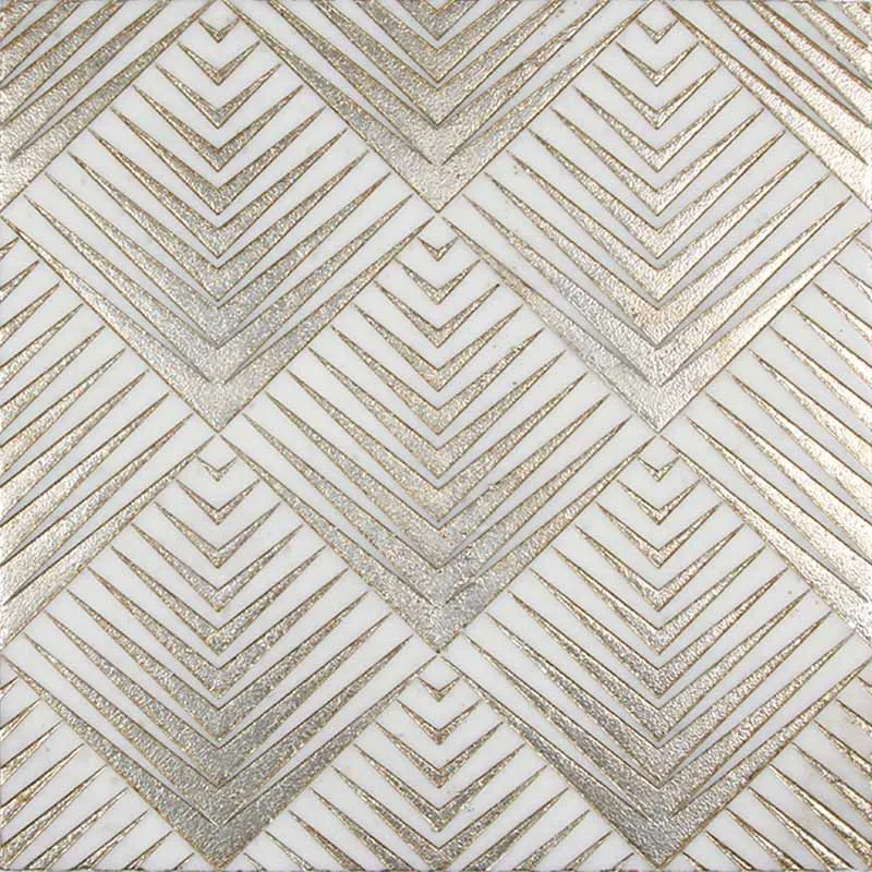 Ritz Gold 4.9X4.9 Textured, Foiled Ashen White Marble Mosaic 0