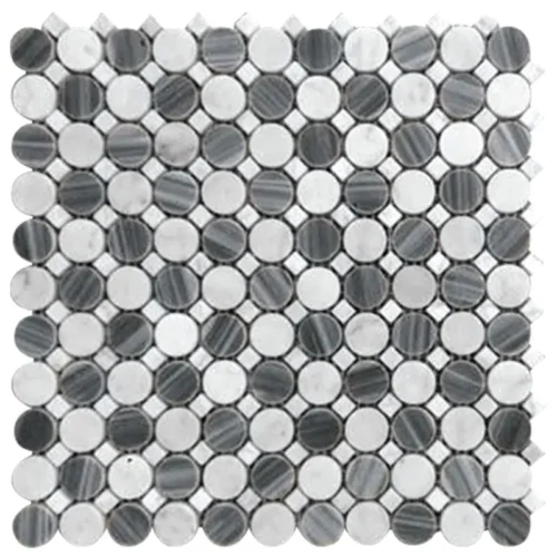 Bellevue Circle 1X1+0.2X0.2 Polished Bardiglio Nuvolato, Carrara Mosaic 0