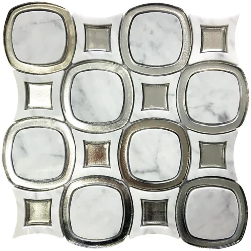 Shape 5 Polished, Glossy Bianco Carrara, Glass Mosaic 0