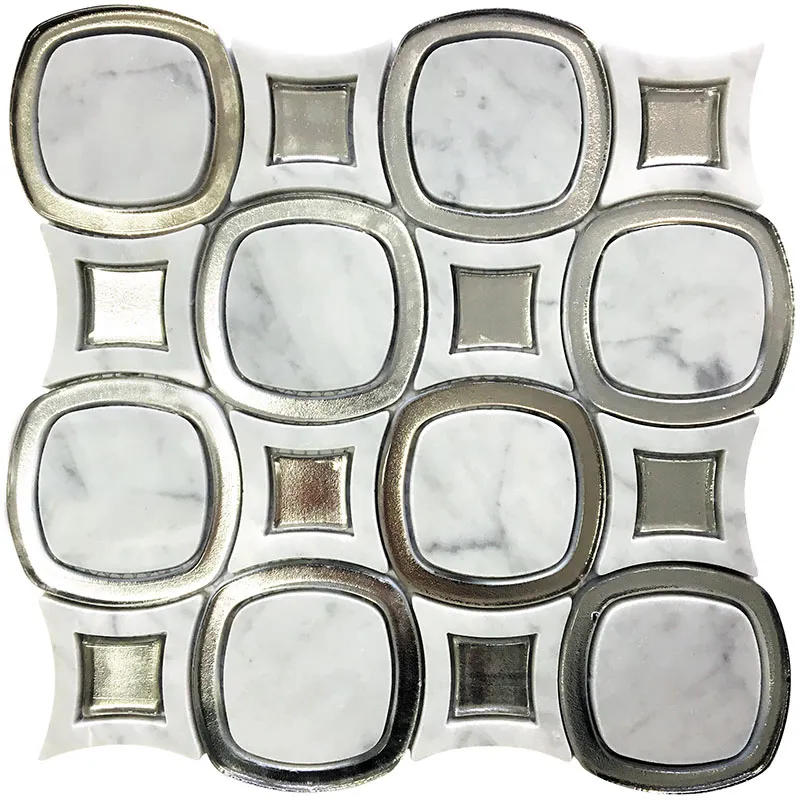 Shape 5 Polished, Glossy Bianco Carrara, Glass Mosaic 0