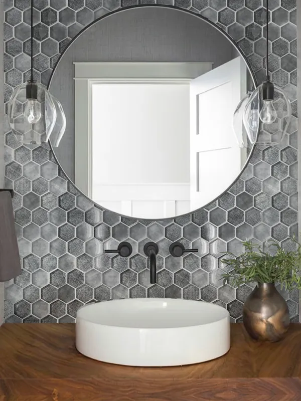 Graphite Linen Hex 1.9X1.9 Glossy Glass Mosaic 2