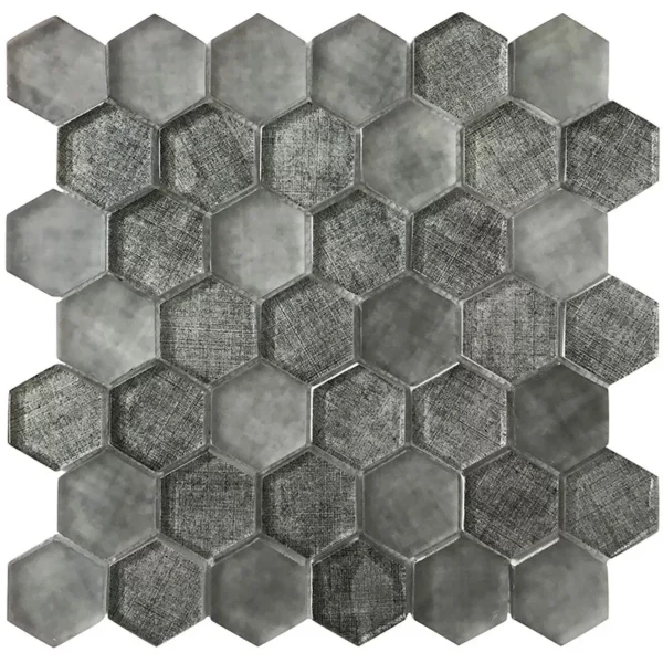 Graphite Linen Hex 1.9X1.9 Glossy Glass Mosaic 1