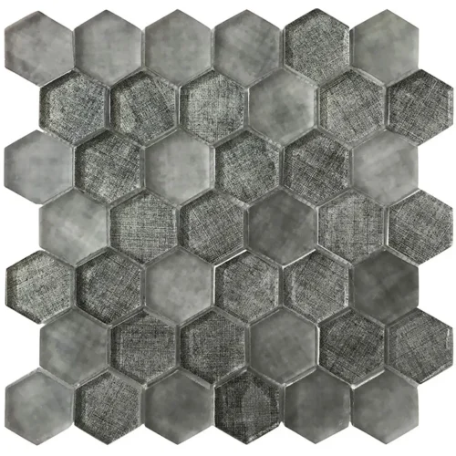 Graphite Linen Hex 1.9X1.9 Glossy Glass Mosaic 0