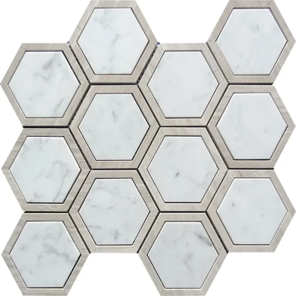 Fairway 3.75X3.75 Polished Wooden Grey, Bianco Carrara Mosaic 1