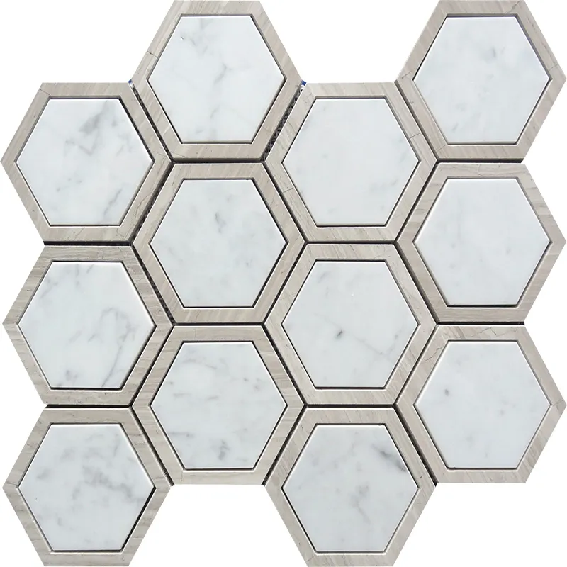 Fairway 3.75X3.75 Polished Wooden Grey, Bianco Carrara Mosaic 0