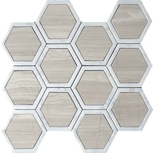 Largo 3.75X3.75 Polished Wooden Grey, Bianco Carrara Mosaic 0