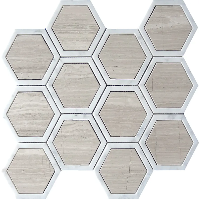 Largo 3.75X3.75 Polished Wooden Grey, Bianco Carrara Mosaic 0