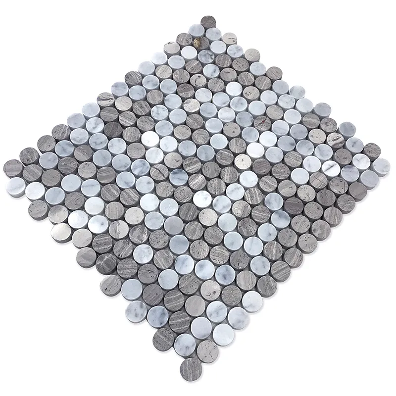 Hemingway Circle 0.8X0.8 Polished Wooden Grey, Eastern White Mosaic 1