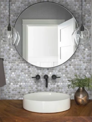 Hemingway Circle 0.8X0.8 Polished Wooden Grey, Eastern White Mosaic 4