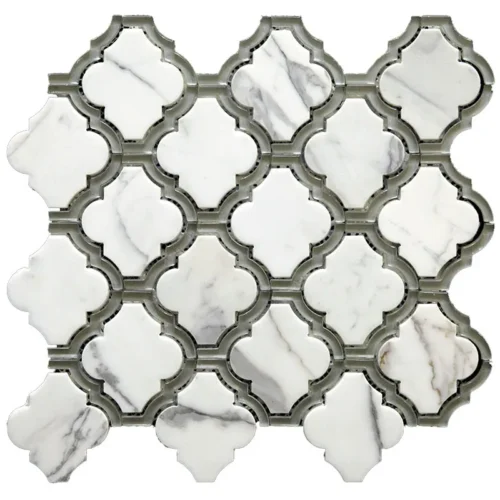 Trellis 5 3.7X3.7 Polished Bianco Carrara Polished, Murano Silver Glass Mosaic 0