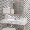 Trellis 5 3.7X3.7 Polished Bianco Carrara Polished, Murano Silver Glass Mosaic 1