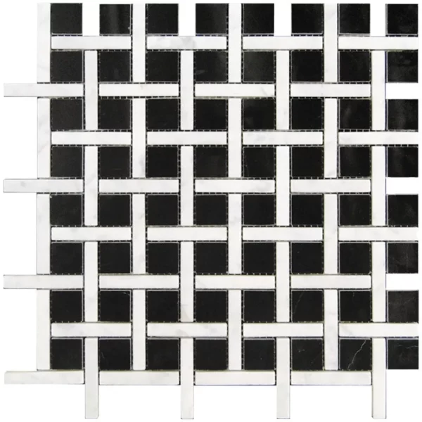 Malaga Nero 1X1+0.4X2.4 Polished Eastern Black, White Mosaic 1