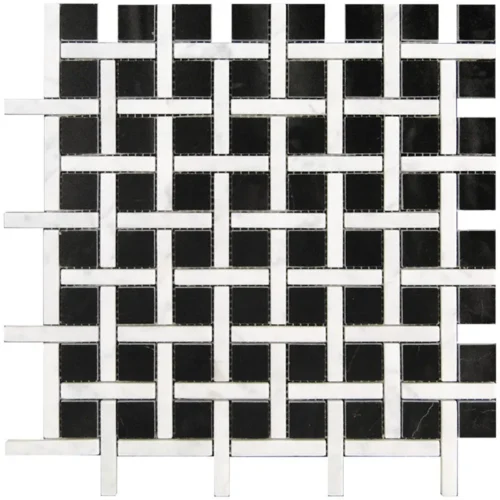 Malaga Nero 1X1+0.4X2.4 Polished Eastern Black, White Mosaic 0