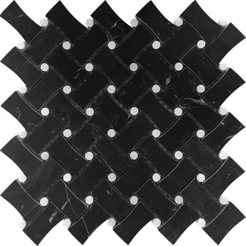 Bowtie 0.9X1.9+0.4X0.4 Honed Eastern Black, White Mosaic