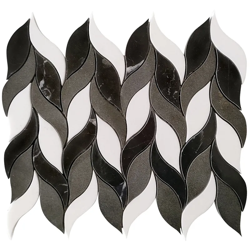 Nero Bianco Leaf 9.6X12.2 Polished Eastern Black, Thassos Tile 0