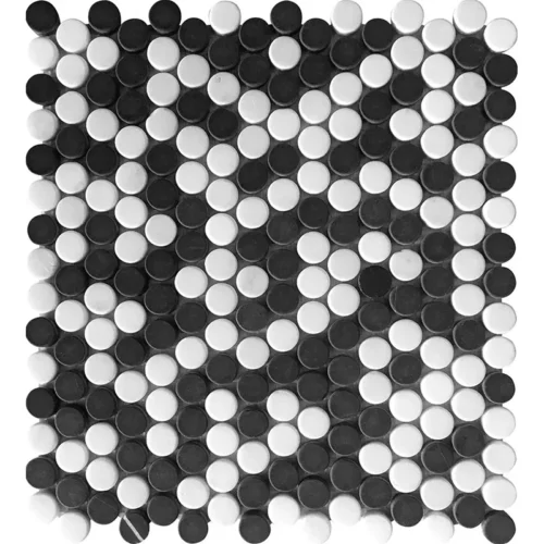 Bianco-Nero Penny 0.8X0.8 Tumbled Eastern Black, White Mosaic 0