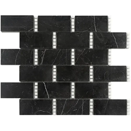 Nero Bianco Brick 1.9X3.8+0.3X0.3 Polished Eastern Black, Thassos Mosaic 0