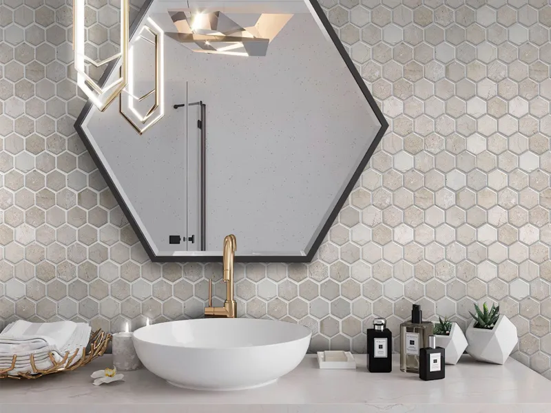 Crema 2X2 Hex Honed 1.9X1.9 Marble Mosaic 2